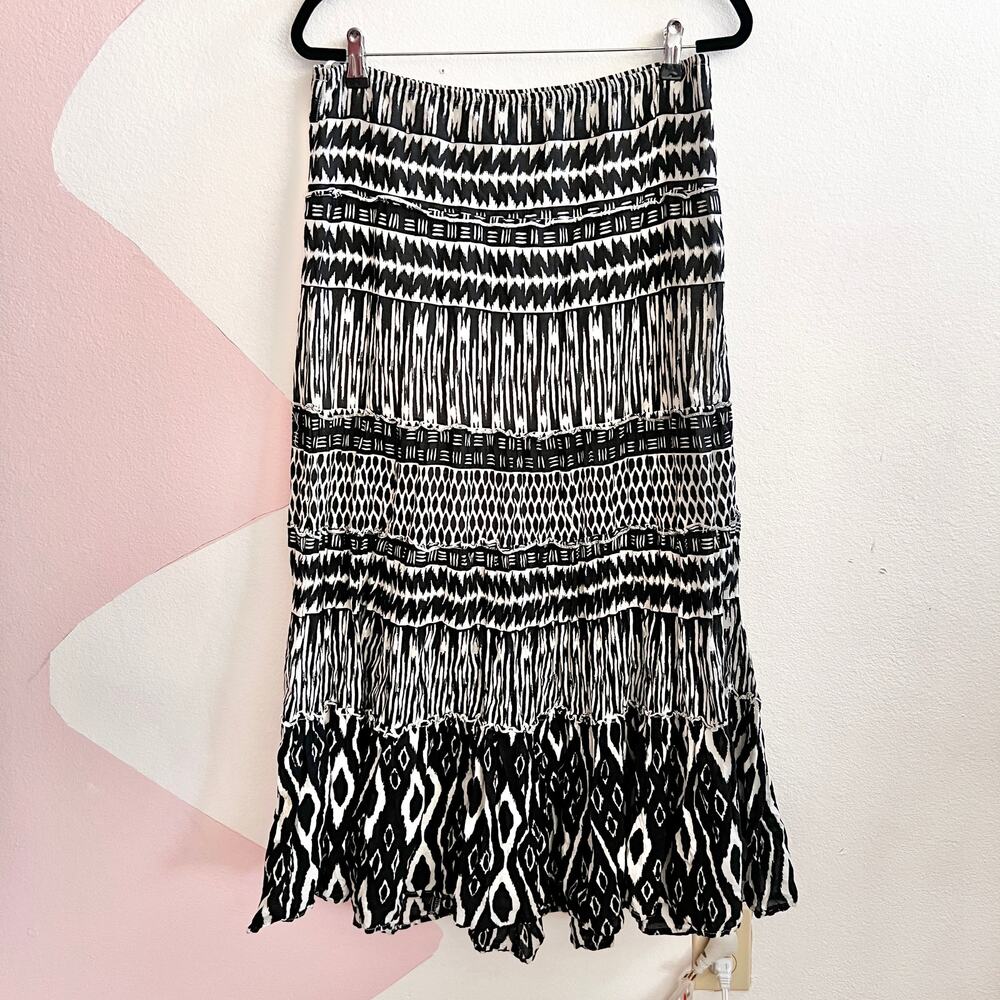 Tribal Print Tiered‎ Maxi Skirt Boho Festival Vintage Retro Cottagecore 2000s XL